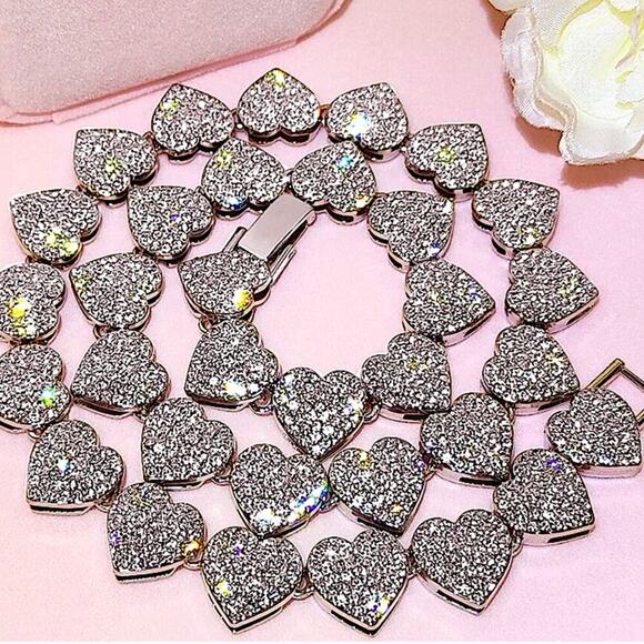 Silver Crystal Heart Paved Necklace - Picture 4 of 8